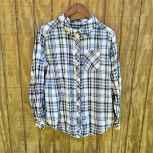 White Fox Boutique Black/White Plaid Button Up Flannel Shirt Womens Size L/XL